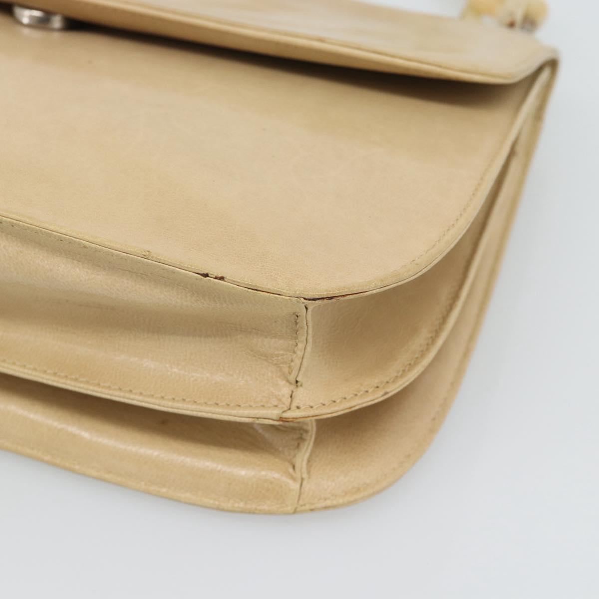 PRADA Chain Shoulder Bag Leather Beige Silver Auth 187798A