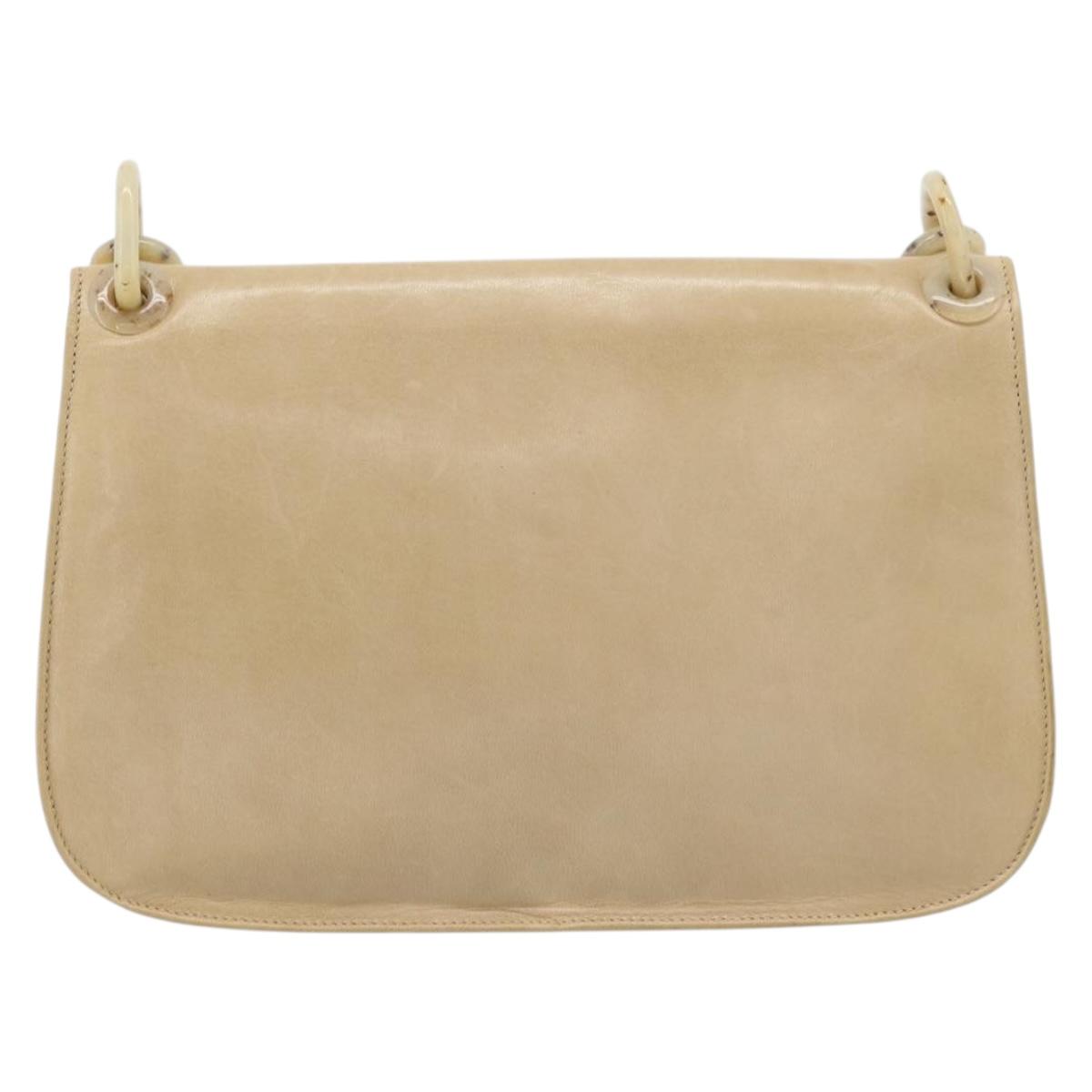 PRADA Chain Shoulder Bag Leather Beige Silver Auth 187798A