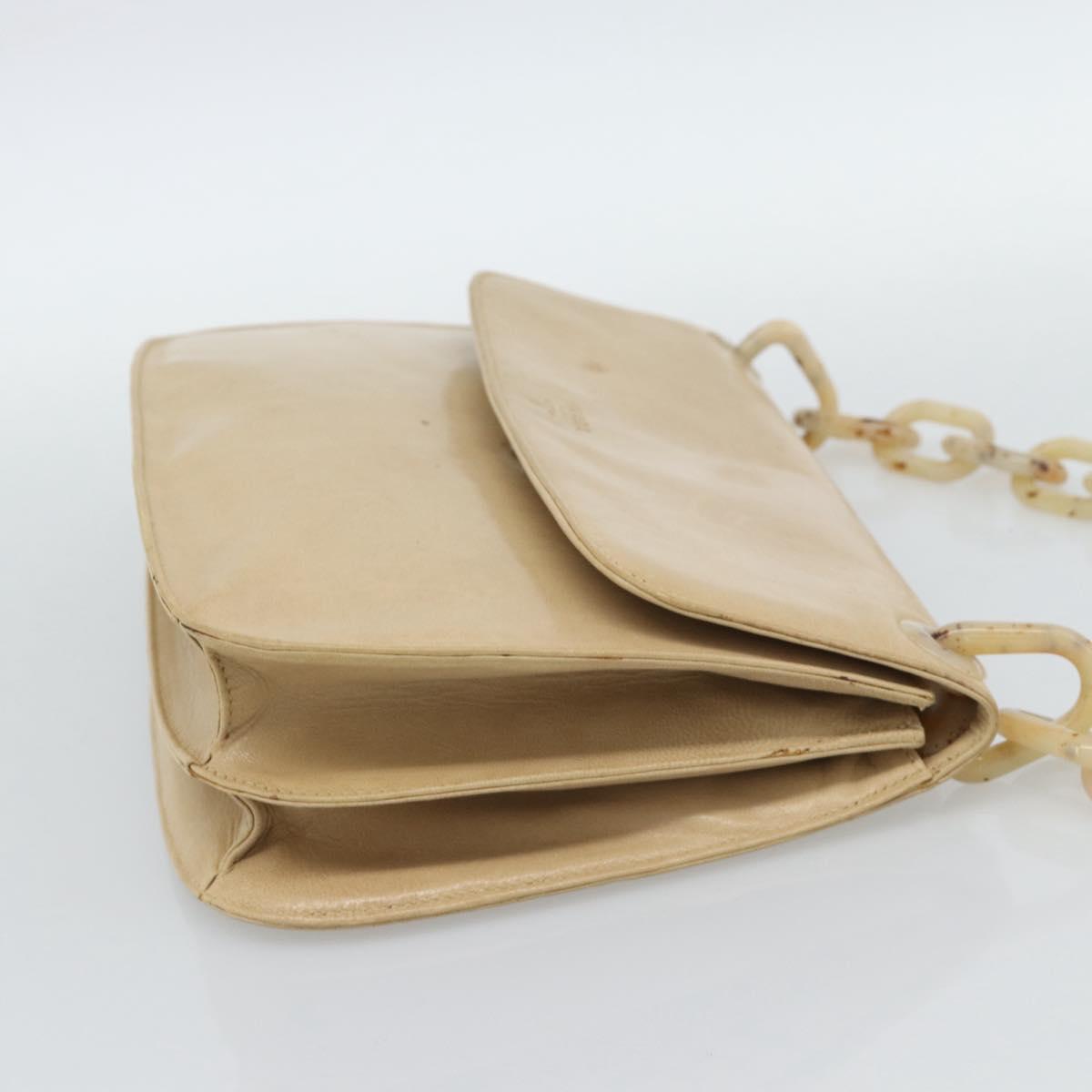 PRADA Chain Shoulder Bag Leather Beige Silver Auth 187798A