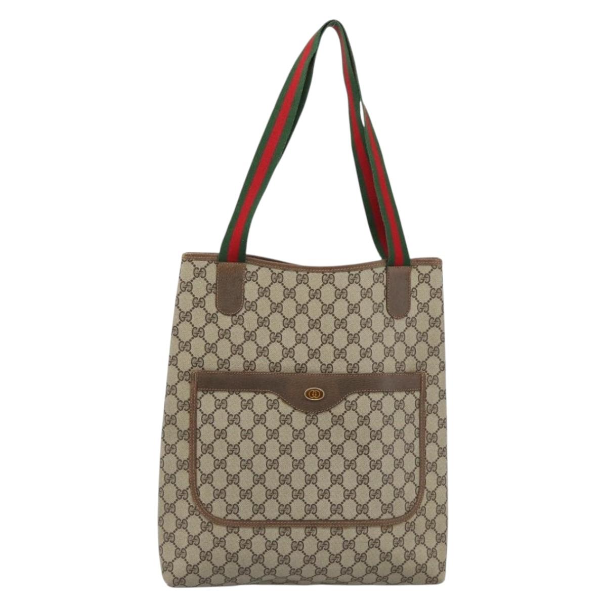 GUCCI GG Supreme Web Sherry Line Tote Bag PVC Beige Auth 187804