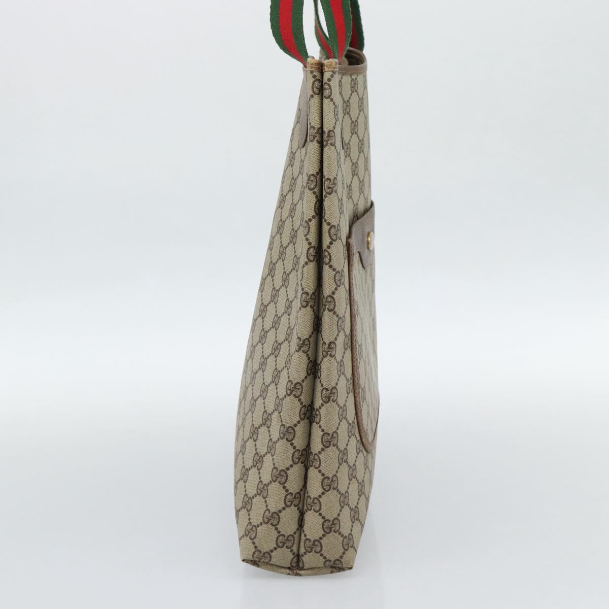 GUCCI GG Supreme Web Sherry Line Tote Bag PVC Beige Auth 187804