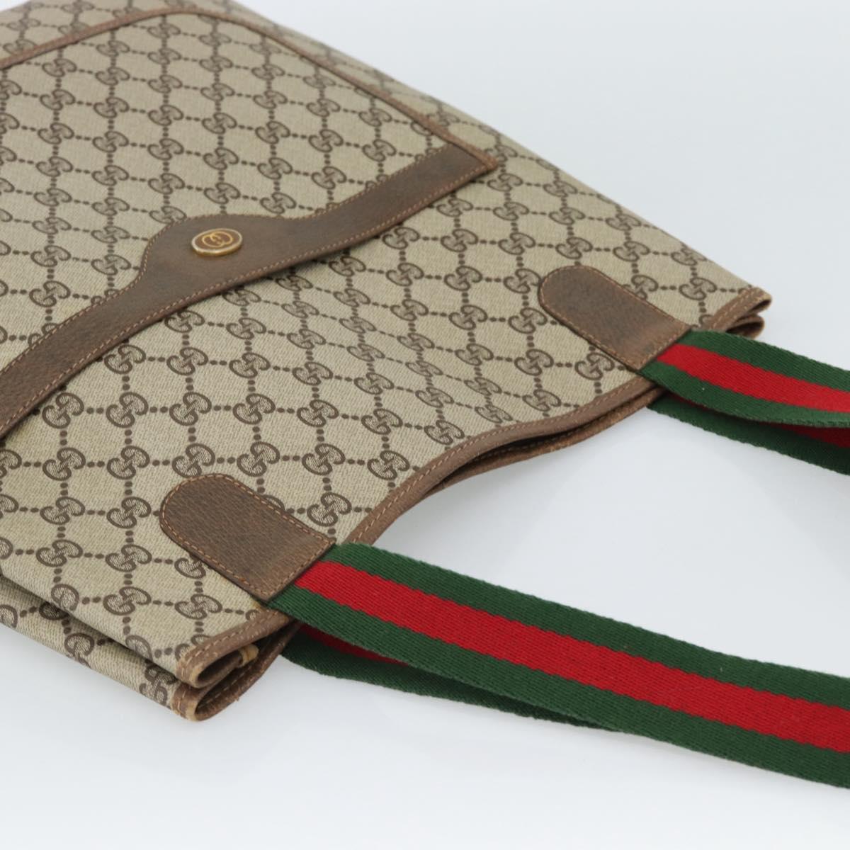 GUCCI GG Supreme Web Sherry Line Tote Bag PVC Beige Auth 187804