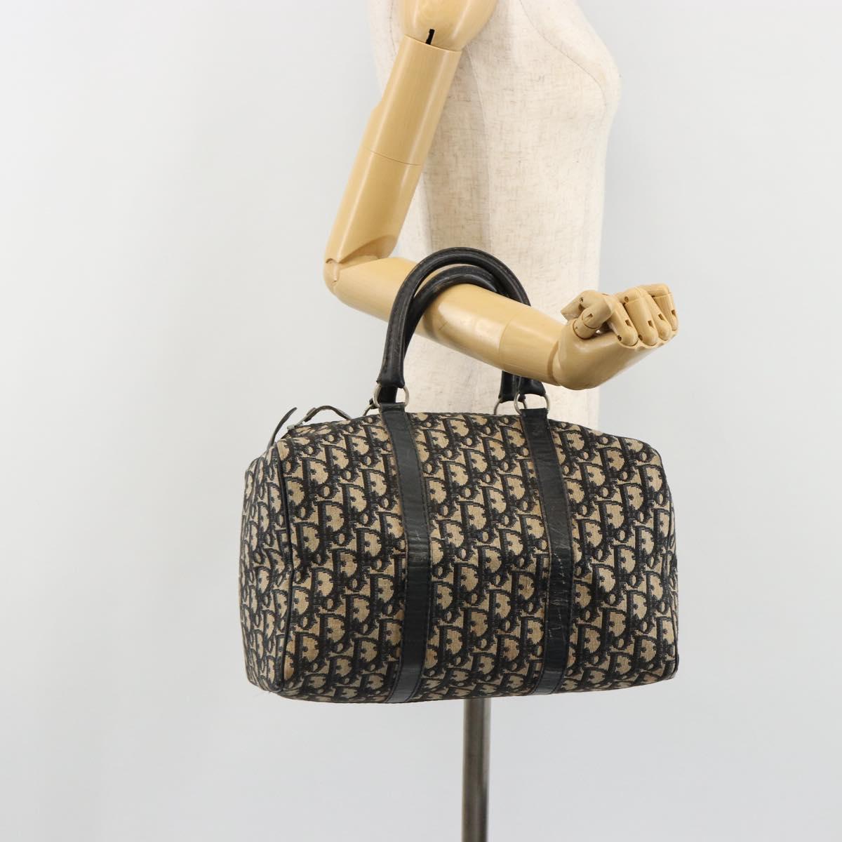 Christian Dior Trotter Canvas Hand Bag Navy Silver Auth 187811