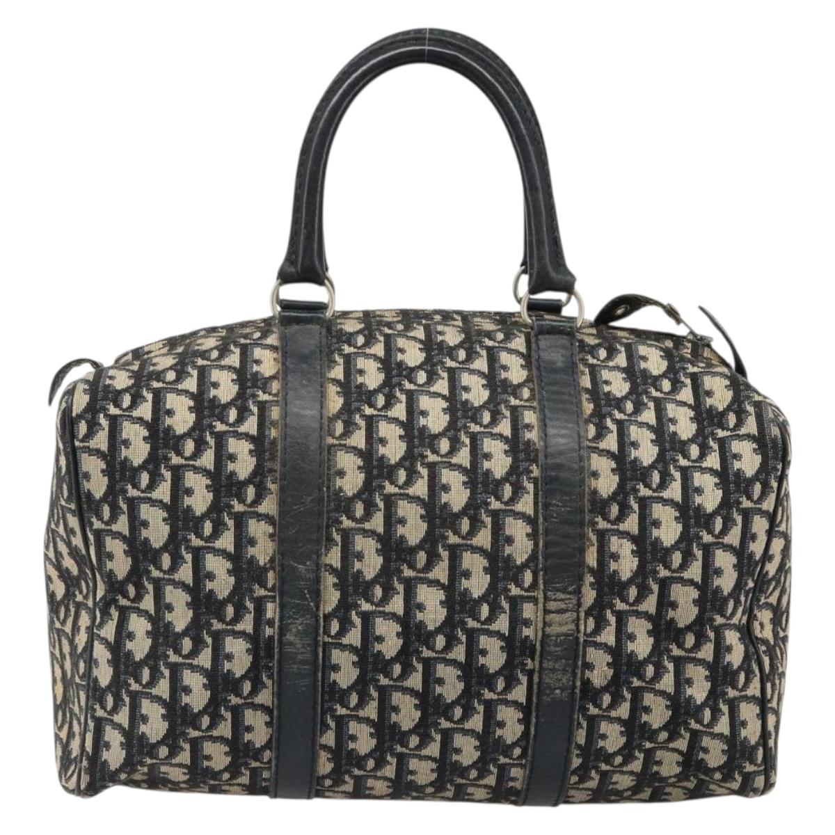 Christian Dior Trotter Canvas Hand Bag Navy Silver Auth 187811