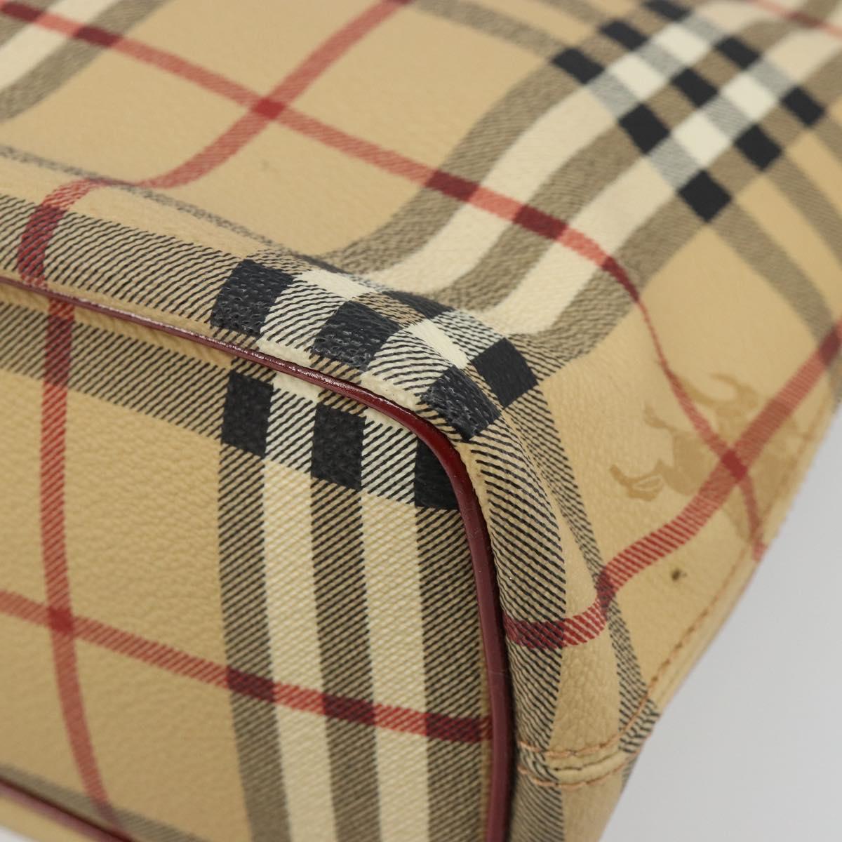 BURBERRY Nova Check Tote Bag PVC Leather Beige Silver Auth 187812A