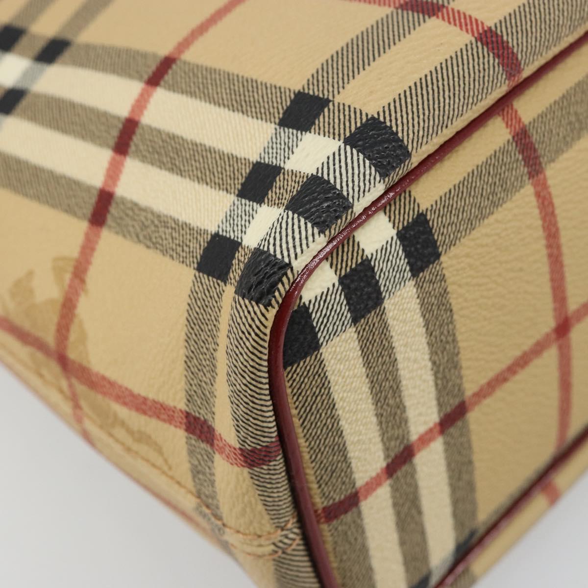 BURBERRY Nova Check Tote Bag PVC Leather Beige Silver Auth 187812A