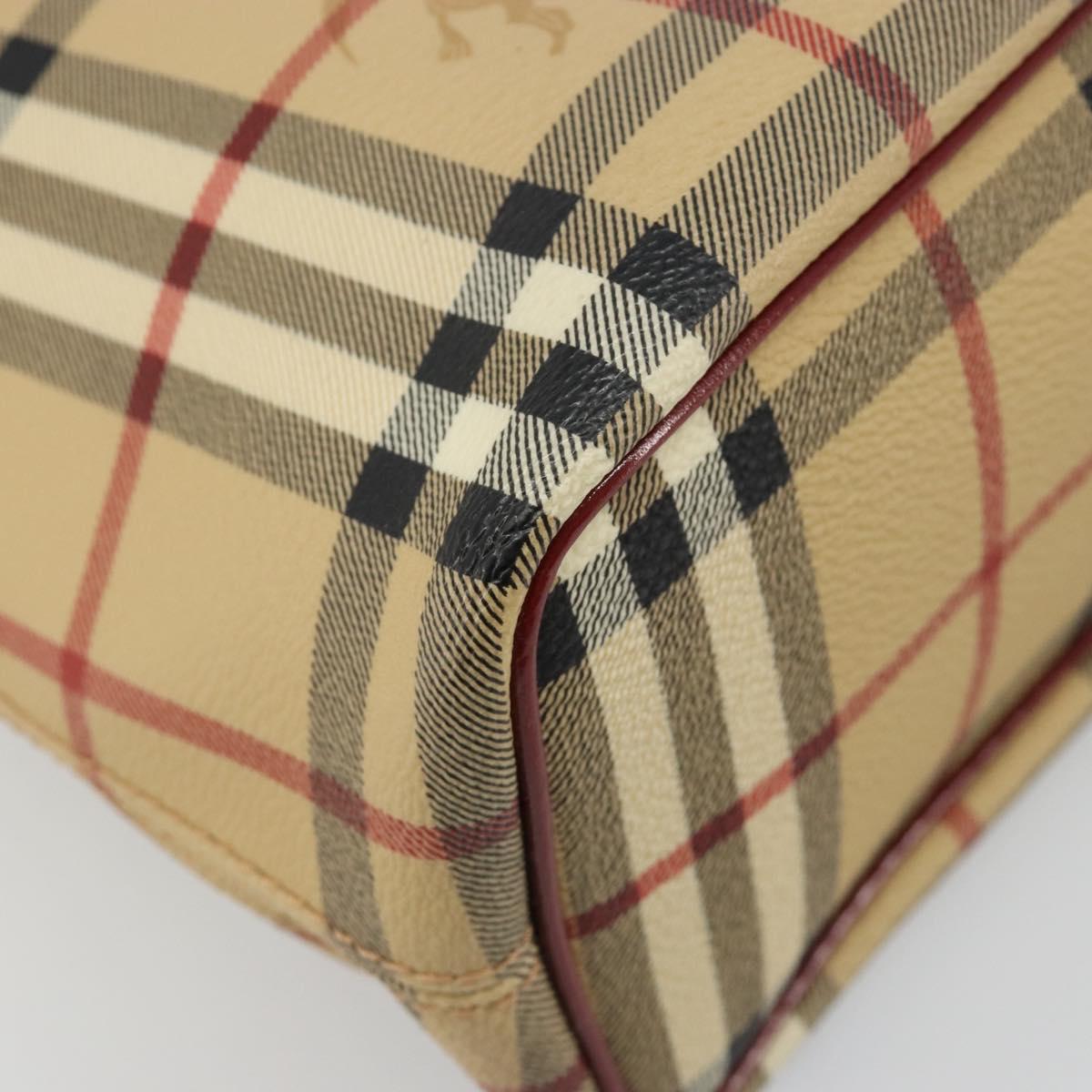 BURBERRY Nova Check Tote Bag PVC Leather Beige Silver Auth 187812A