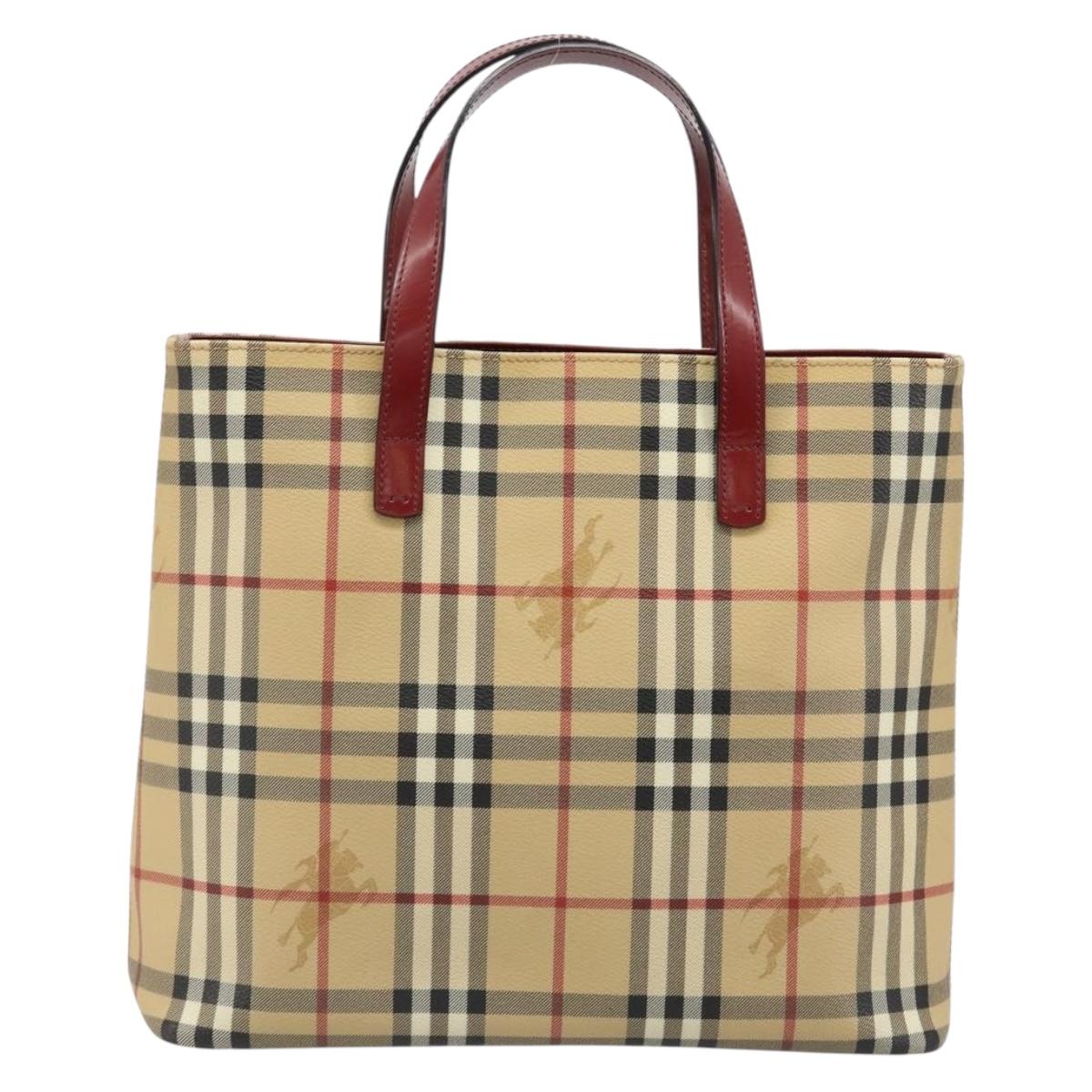 BURBERRY Nova Check Tote Bag PVC Leather Beige Silver Auth 187812A