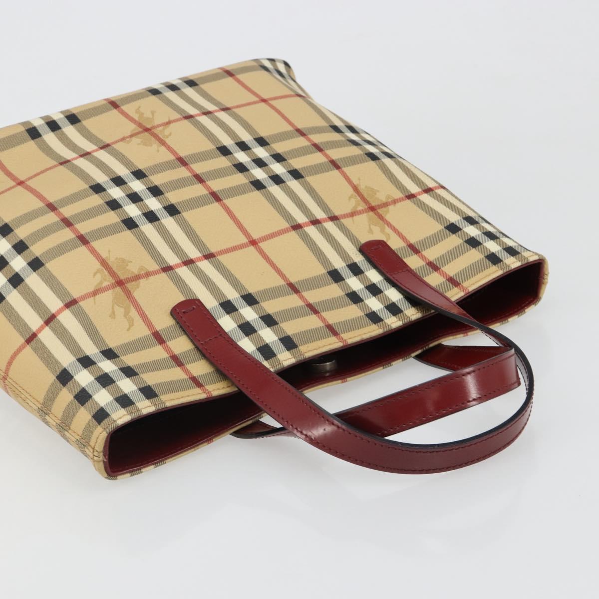 BURBERRY Nova Check Tote Bag PVC Leather Beige Silver Auth 187812A