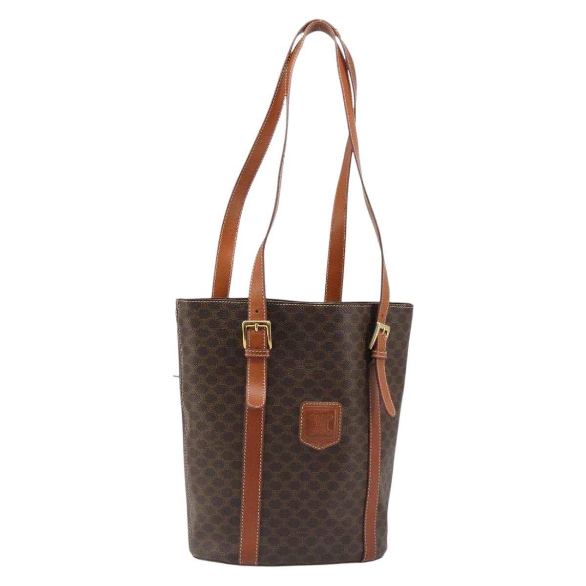 CELINE Macadam Canvas Tote Bag PVC Leather Brown gold Auth 187813