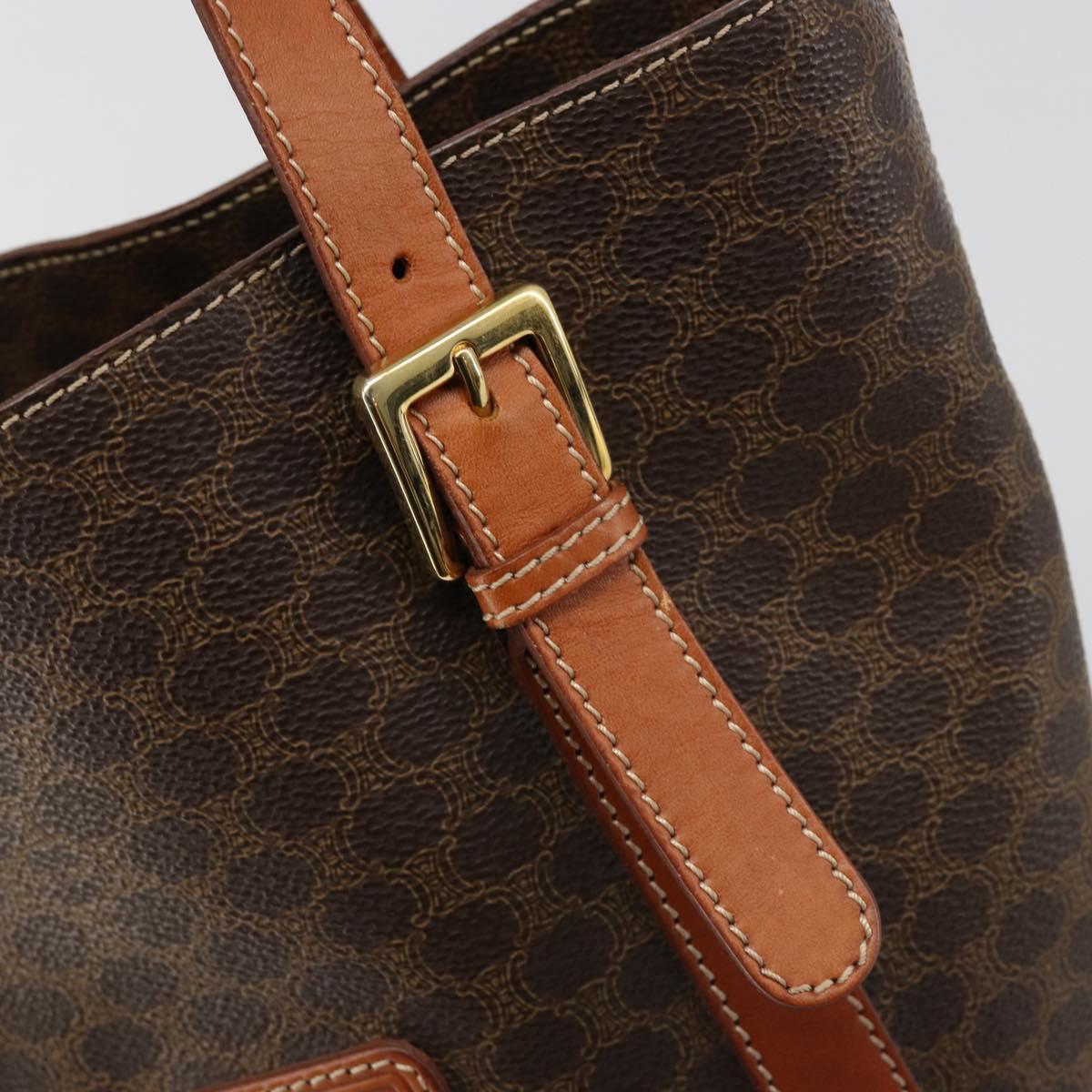 CELINE Macadam Canvas Tote Bag PVC Leather Brown gold Auth 187813