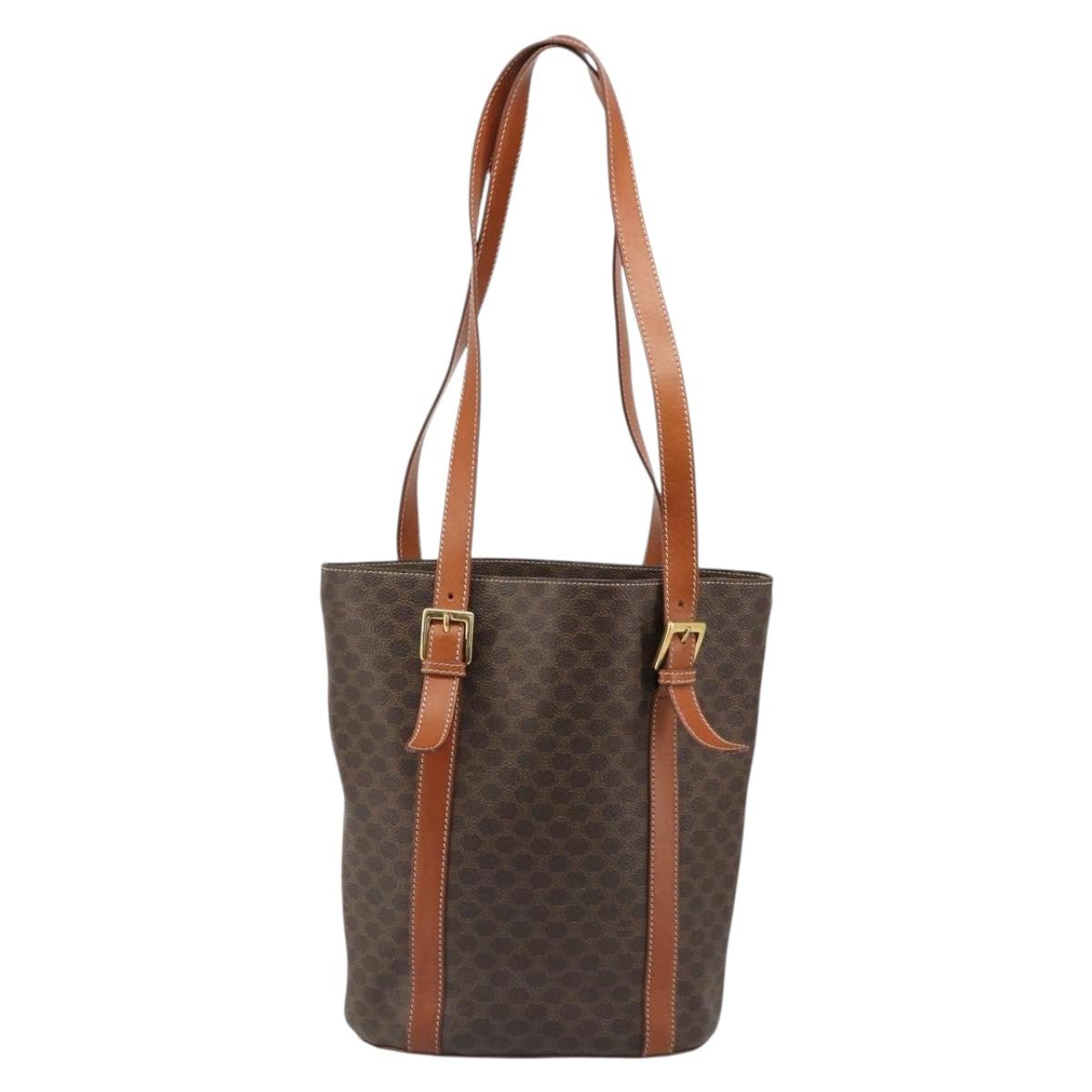 CELINE Macadam Canvas Tote Bag PVC Leather Brown gold Auth 187813
