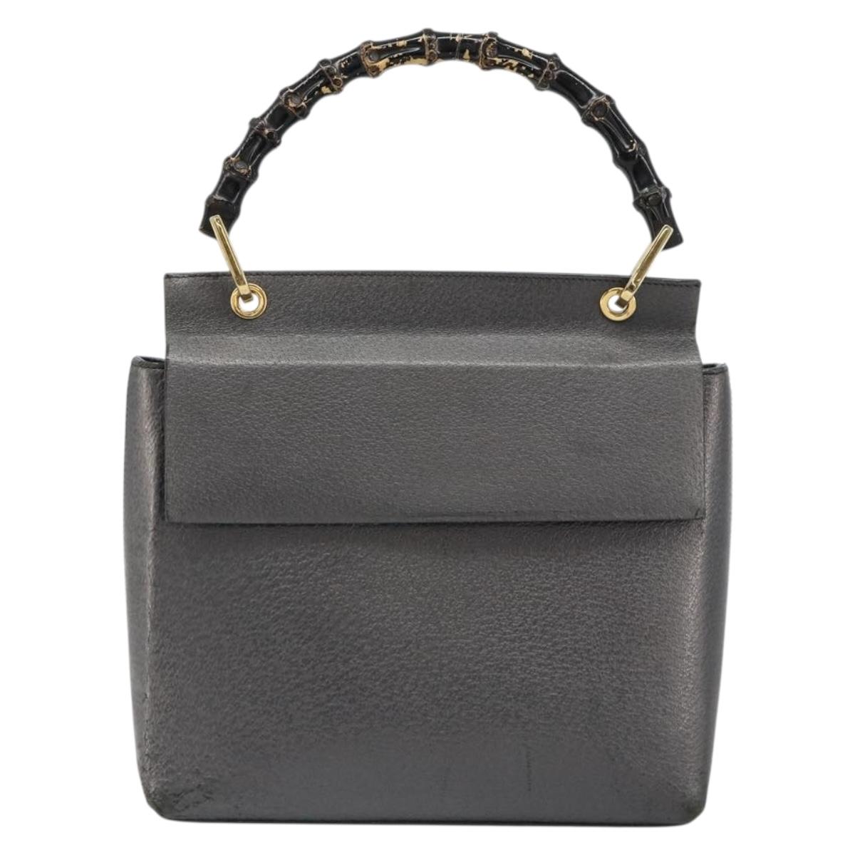 GUCCI Bamboo Hand Bag Leather Black Gold 001 3444 1887 Auth 187814