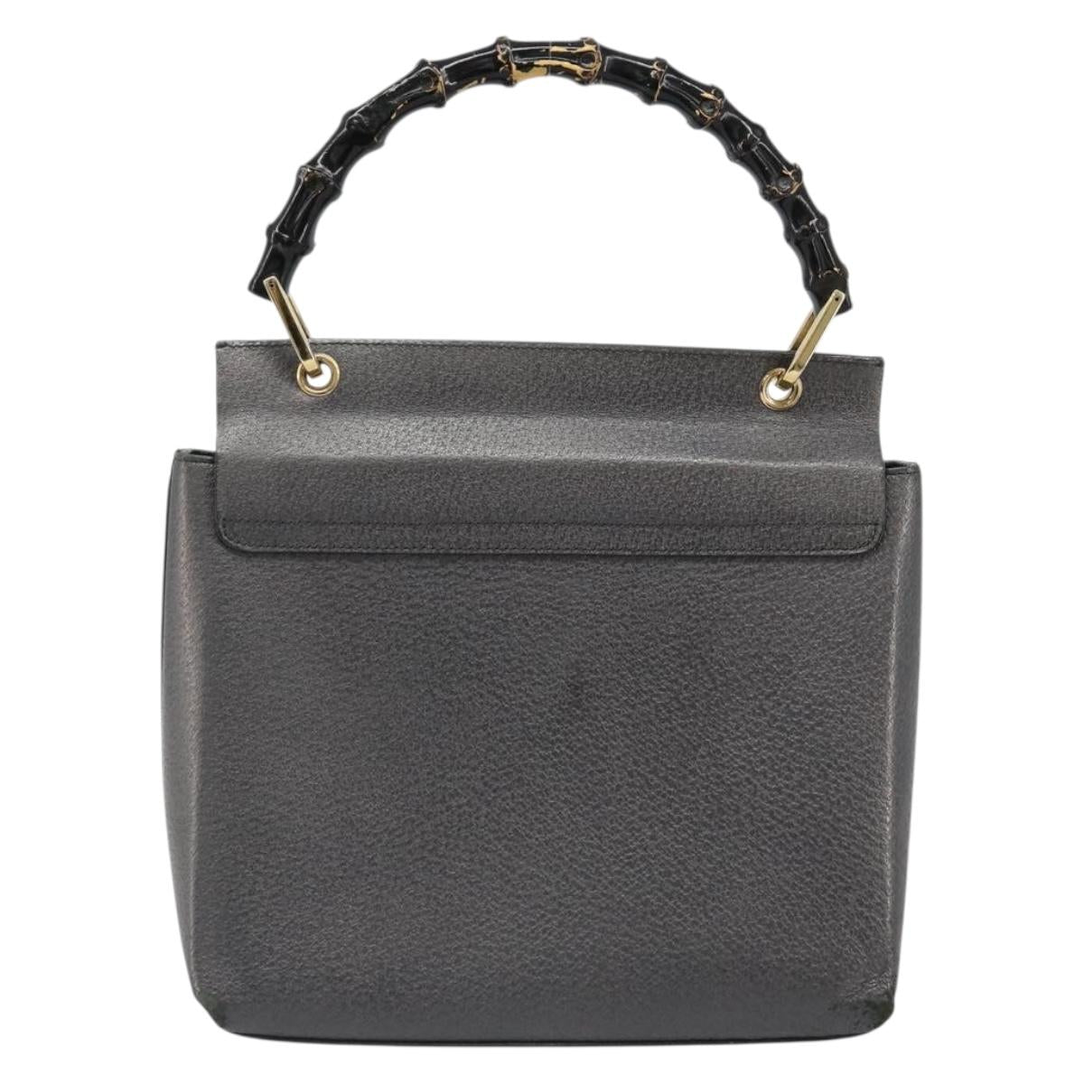 GUCCI Bamboo Hand Bag Leather Black Gold 001 3444 1887 Auth 187814