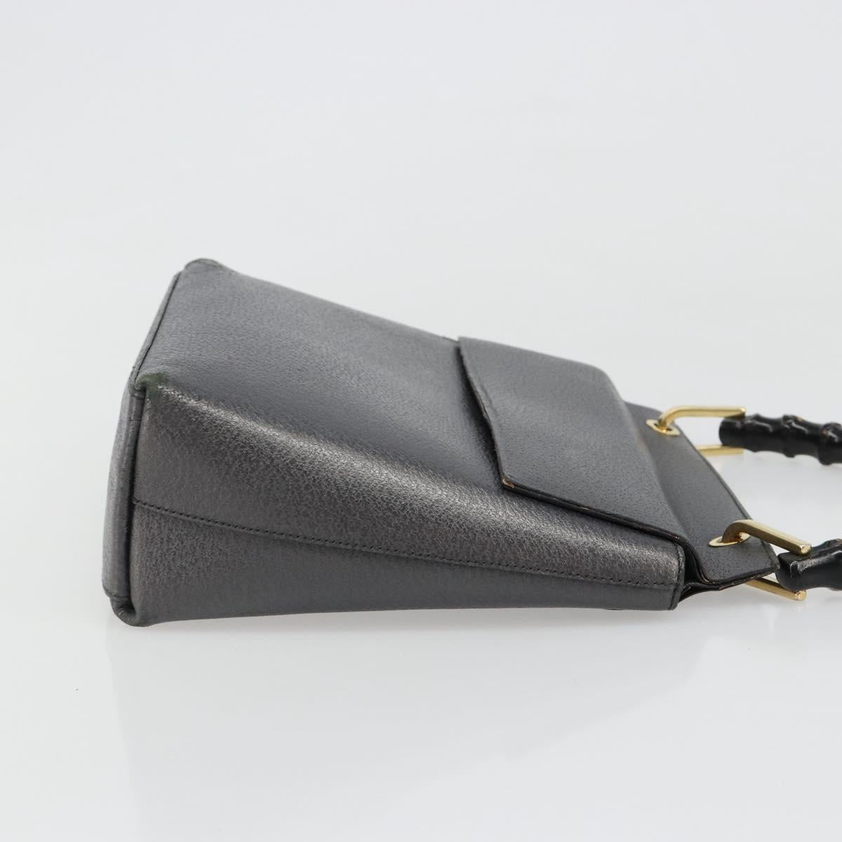 GUCCI Bamboo Hand Bag Leather Black Gold 001 3444 1887 Auth 187814