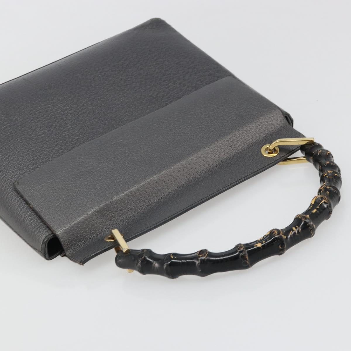 GUCCI Bamboo Hand Bag Leather Black Gold 001 3444 1887 Auth 187814