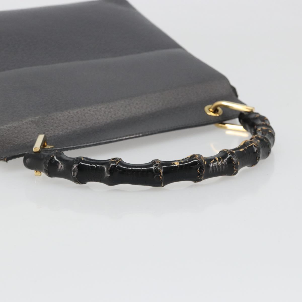 GUCCI Bamboo Hand Bag Leather Black Gold 001 3444 1887 Auth 187814