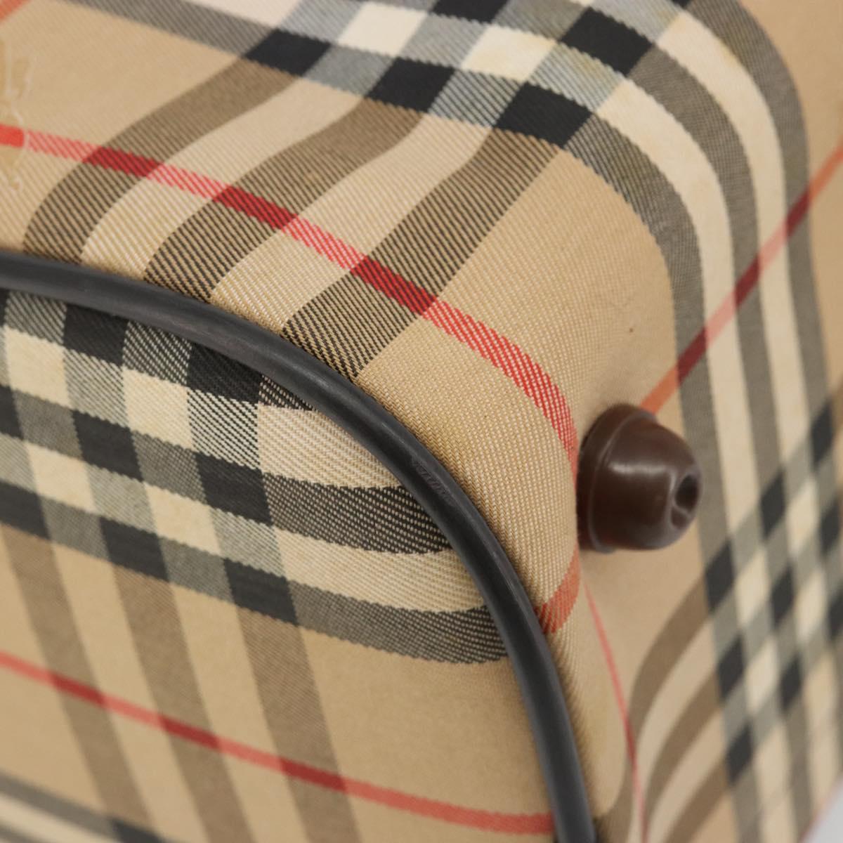 Burberrys Nova Check Hand Bag Canvas Beige Gold Auth 187815