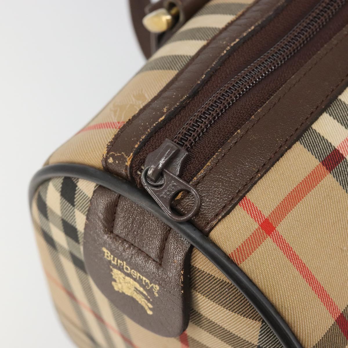 Burberrys Nova Check Hand Bag Canvas Beige Gold Auth 187815