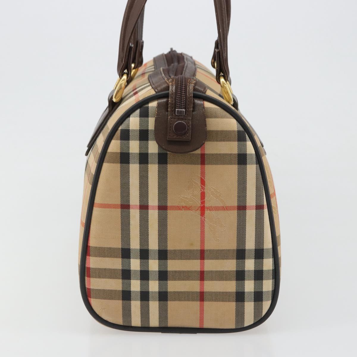 Burberrys Nova Check Hand Bag Canvas Beige Gold Auth 187815