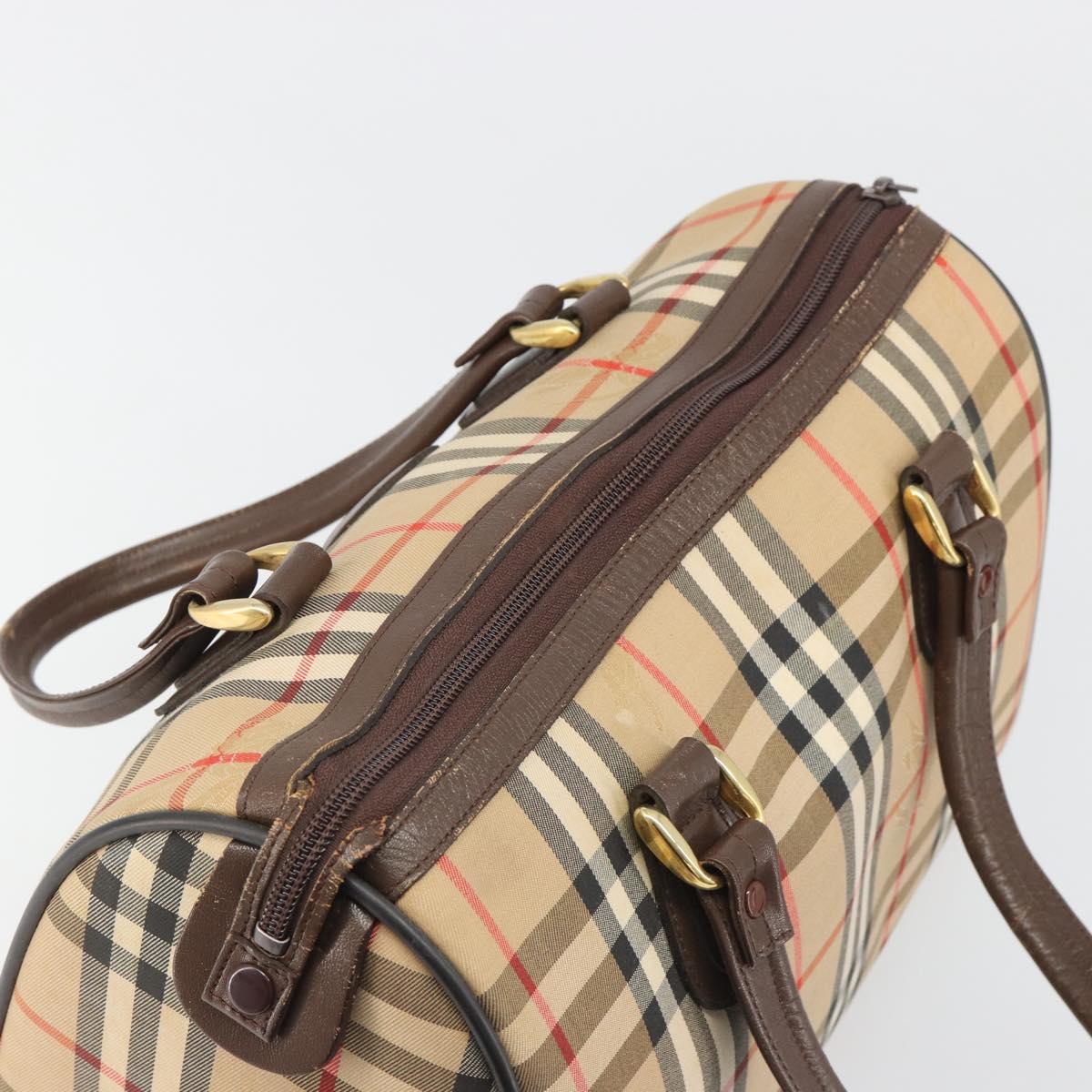 Burberrys Nova Check Hand Bag Canvas Beige Gold Auth 187815