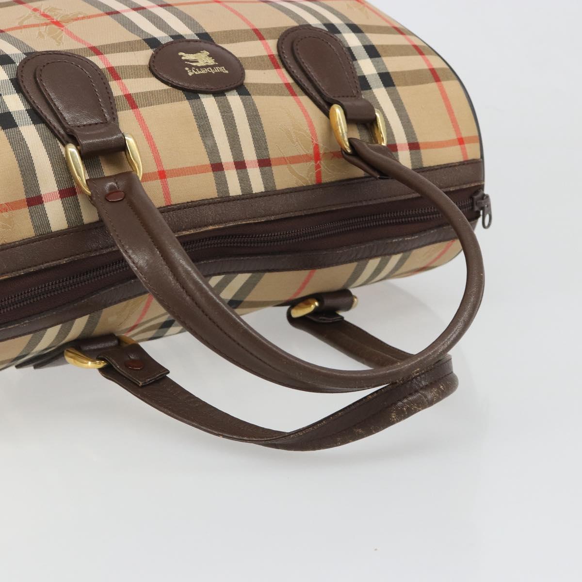 Burberrys Nova Check Hand Bag Canvas Beige Gold Auth 187815