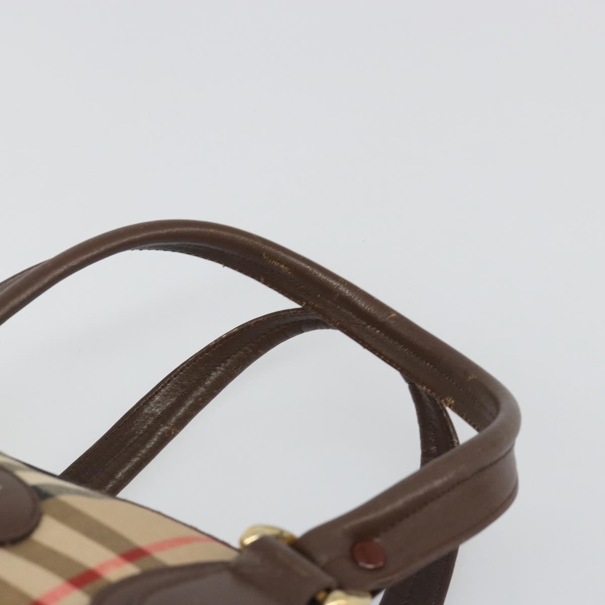 Burberrys Nova Check Hand Bag Canvas Beige Gold Auth 187815
