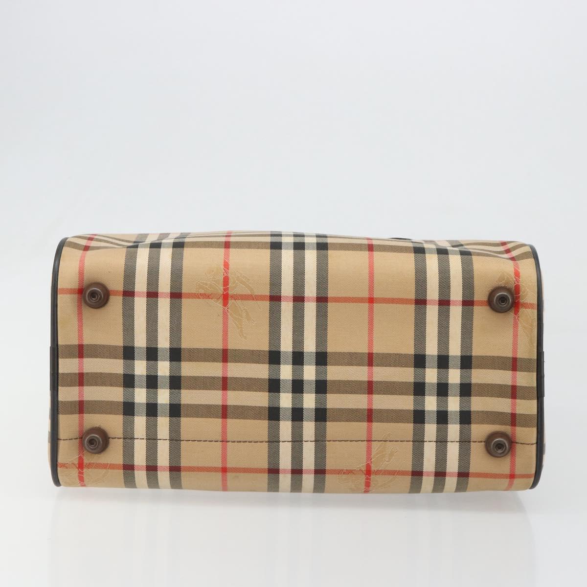 Burberrys Nova Check Hand Bag Canvas Beige Gold Auth 187815