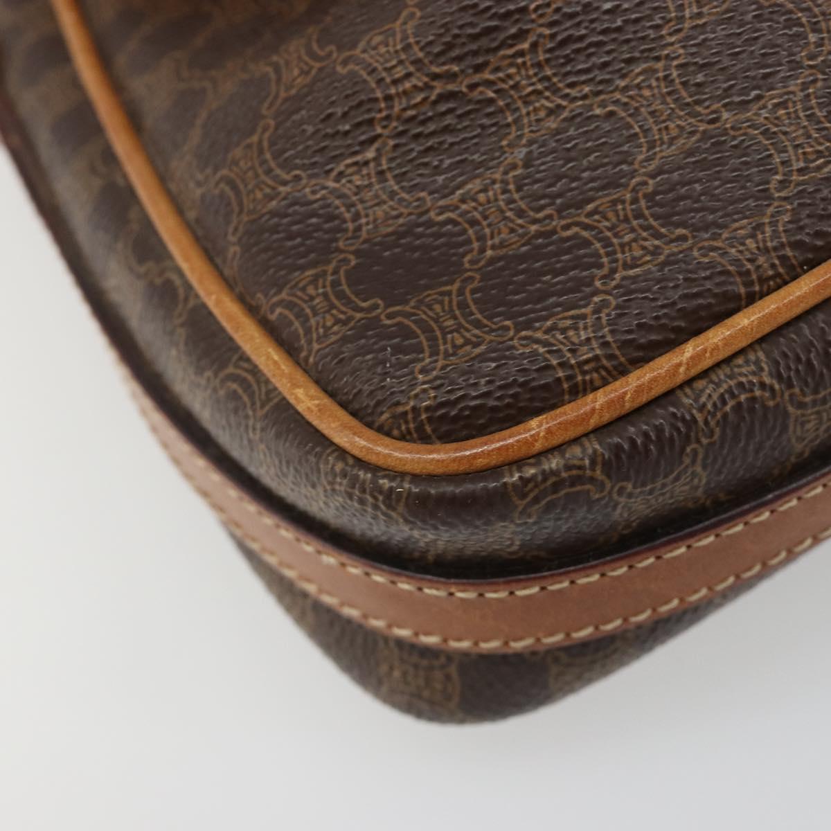 CELINE Macadam Canvas Shoulder Bag PVC Leather Brown Gold Auth 187817