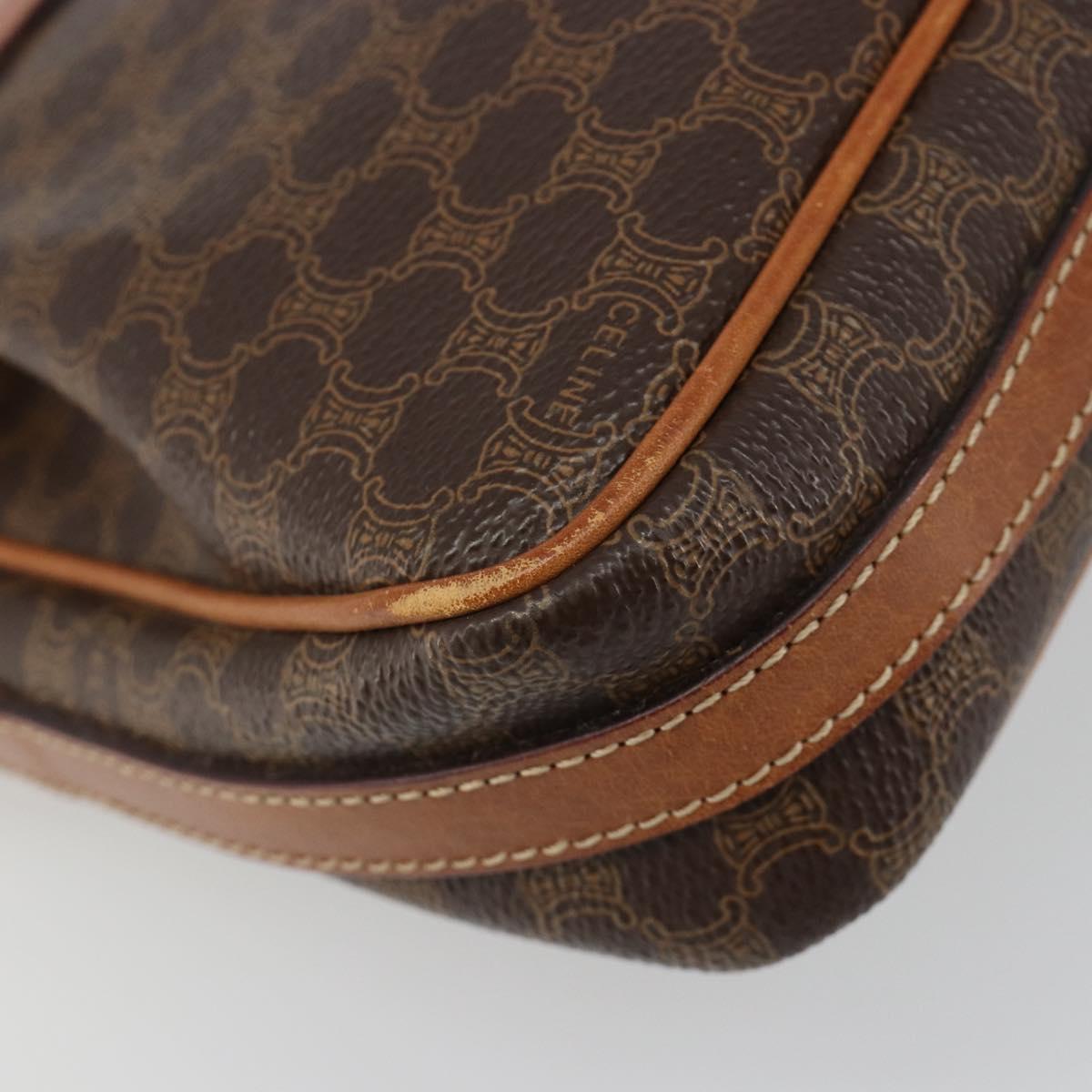 CELINE Macadam Canvas Shoulder Bag PVC Leather Brown Gold Auth 187817