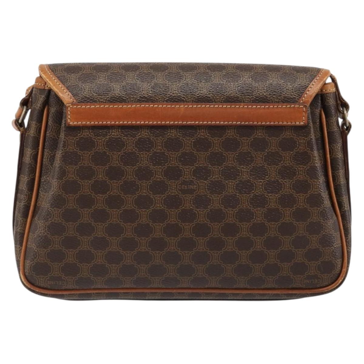 CELINE Macadam Canvas Shoulder Bag PVC Leather Brown Gold Auth 187817