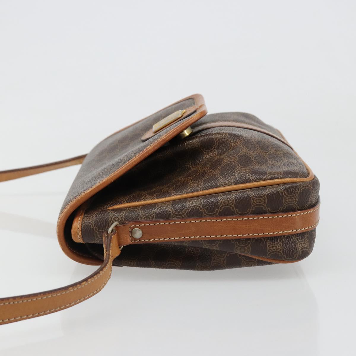 CELINE Macadam Canvas Shoulder Bag PVC Leather Brown Gold Auth 187817