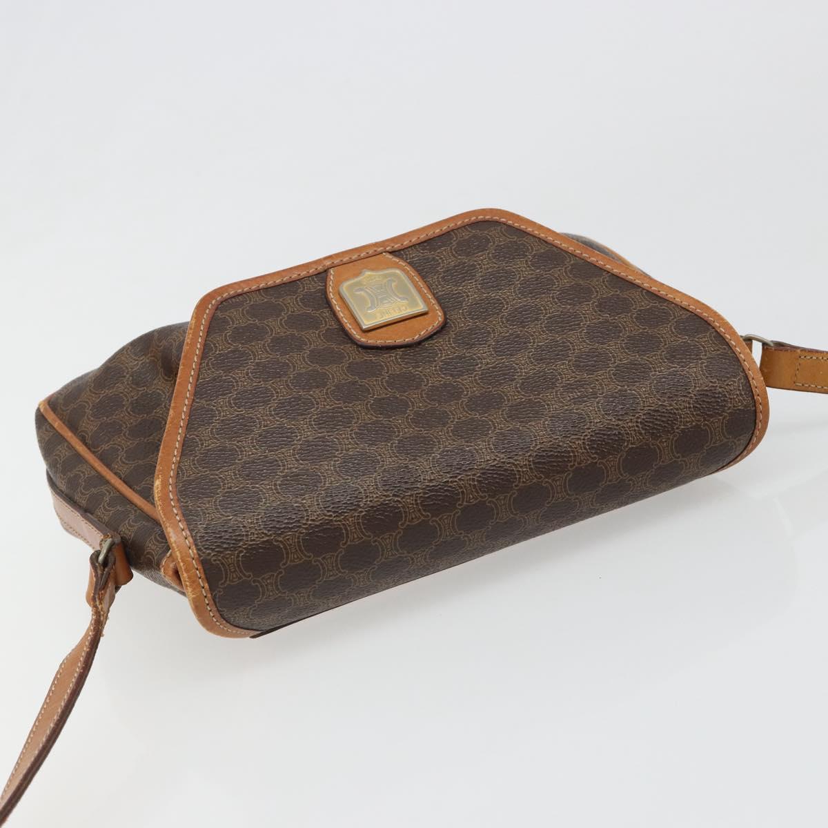 CELINE Macadam Canvas Shoulder Bag PVC Leather Brown Gold Auth 187817