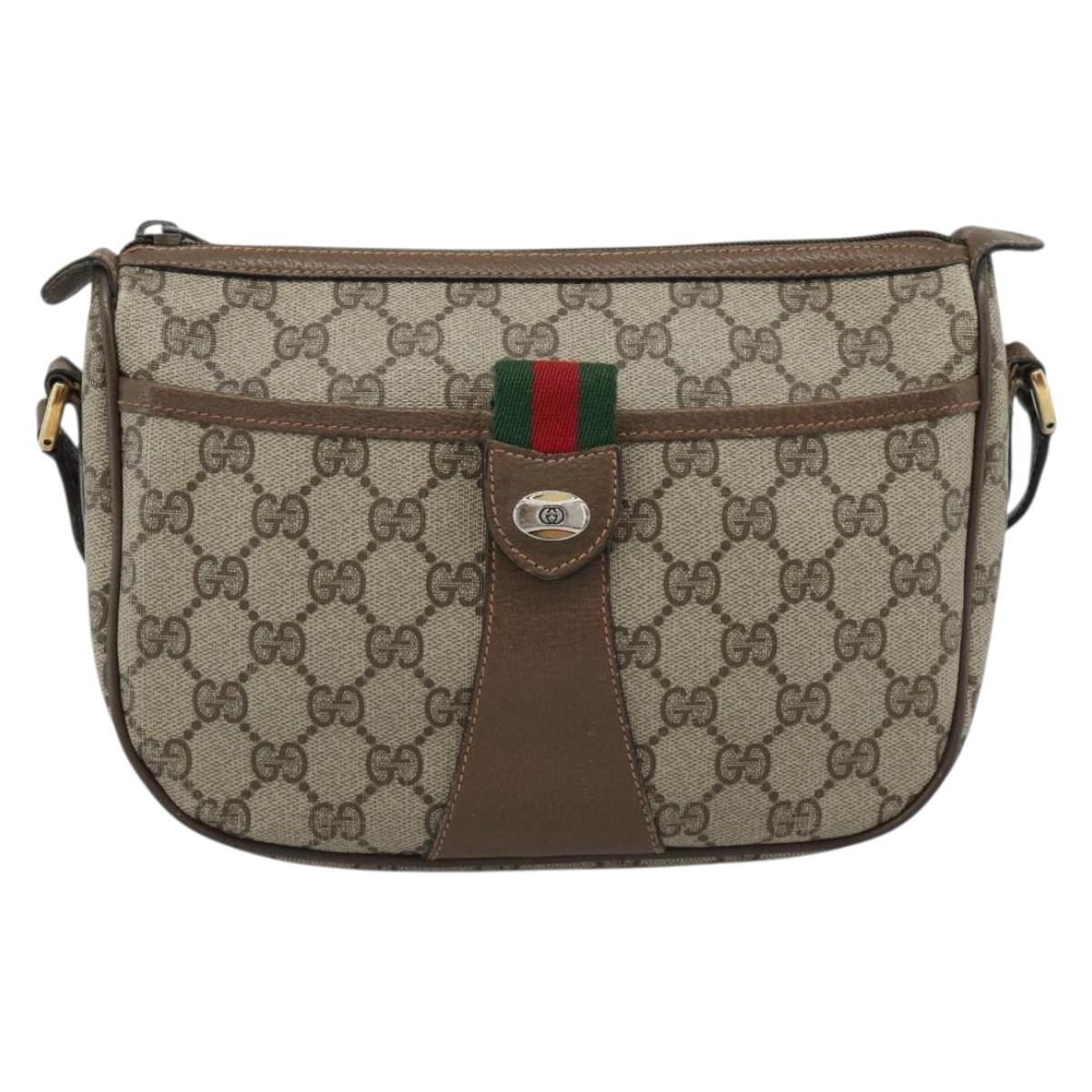 GUCCI GG Supreme Web Sherry Line Bag PVC Beige Gold 89 02 032 Auth 187818