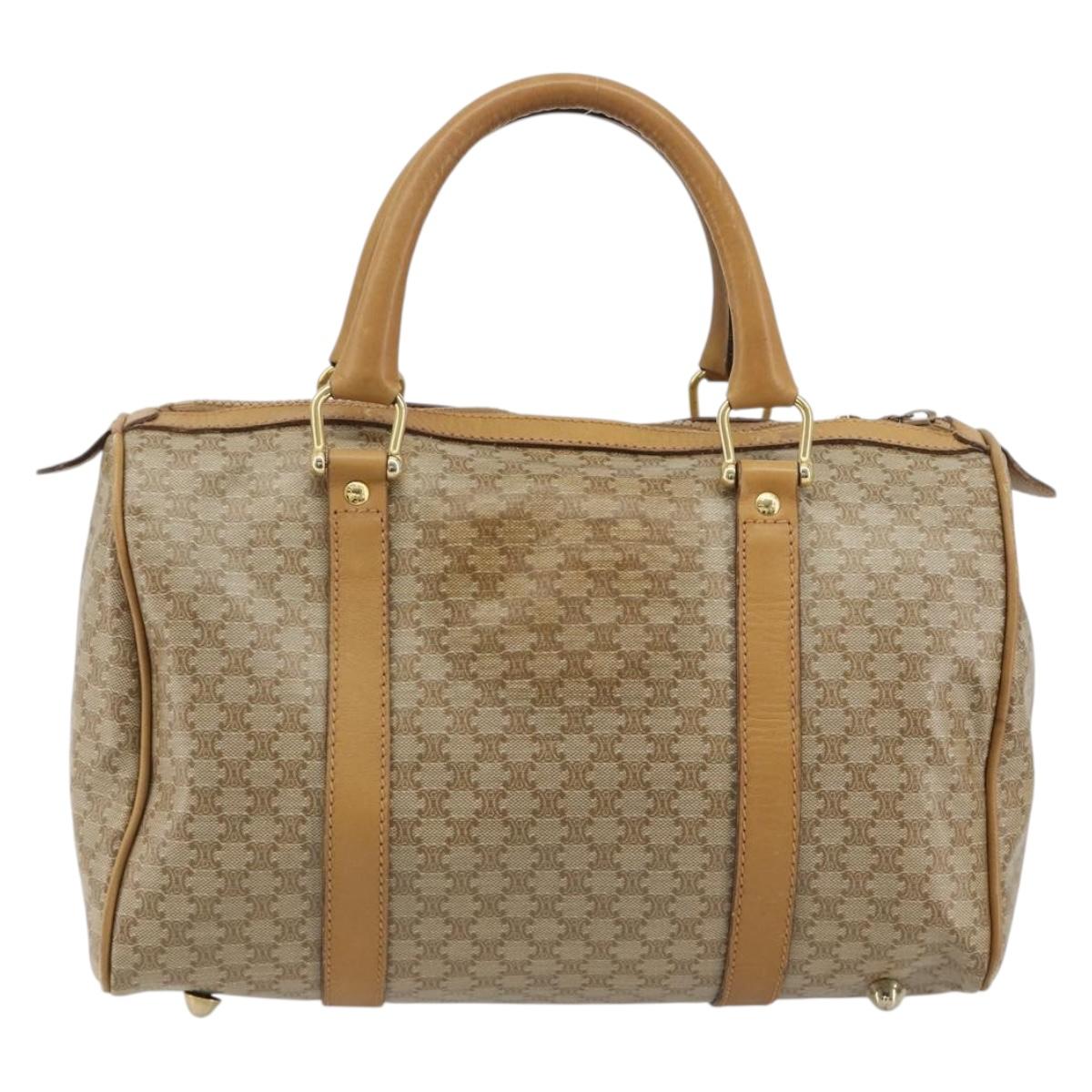 CELINE Macadam Canvas Hand Bag PVC Beige Gold Auth 187822