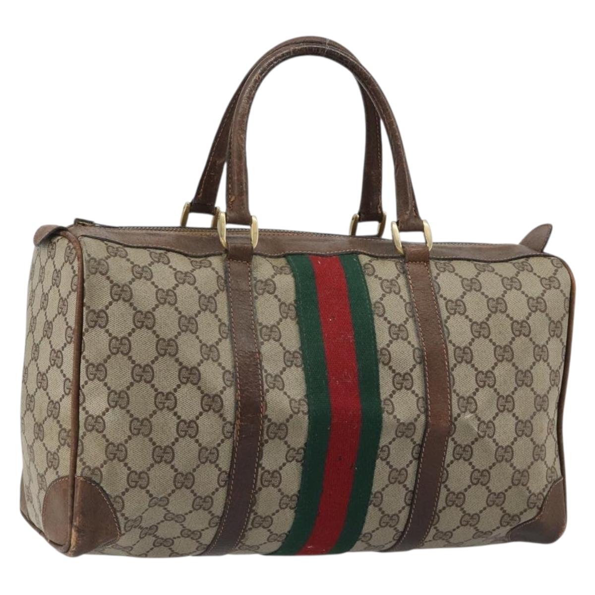 GUCCI GG Supreme Web Sherry Line Hand Bag PVC Beige Gold Auth 187823