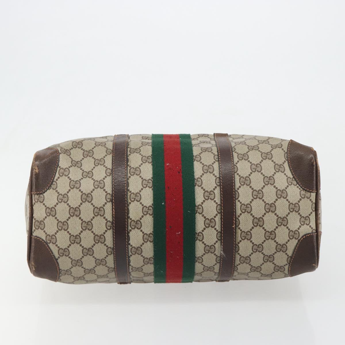 GUCCI GG Supreme Web Sherry Line Hand Bag PVC Beige Gold Auth 187823