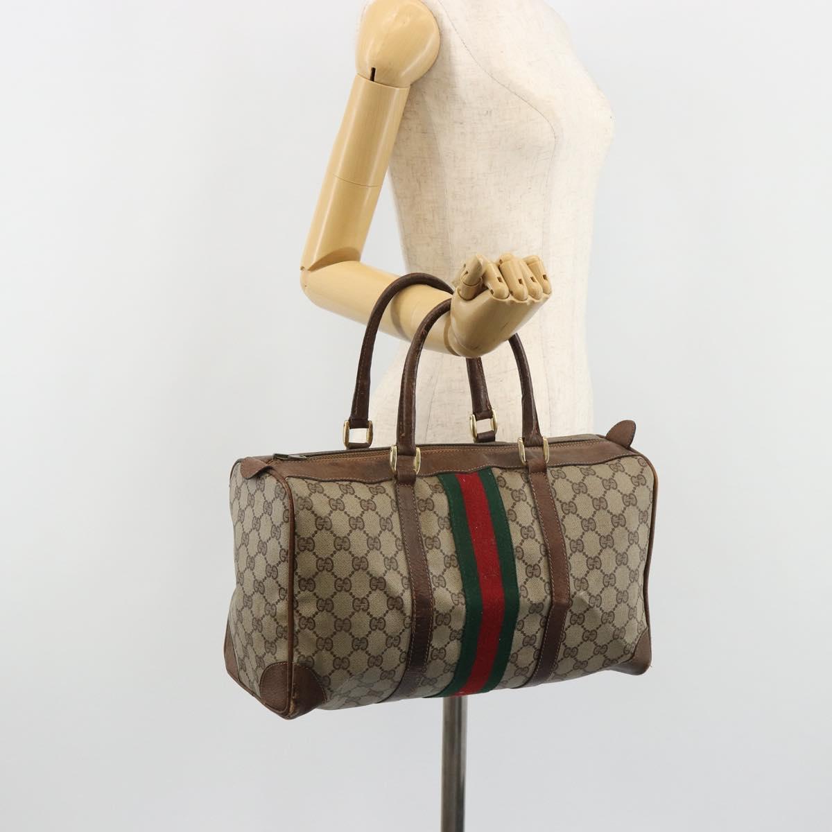 GUCCI GG Supreme Web Sherry Line Hand Bag PVC Beige Gold Auth 187823