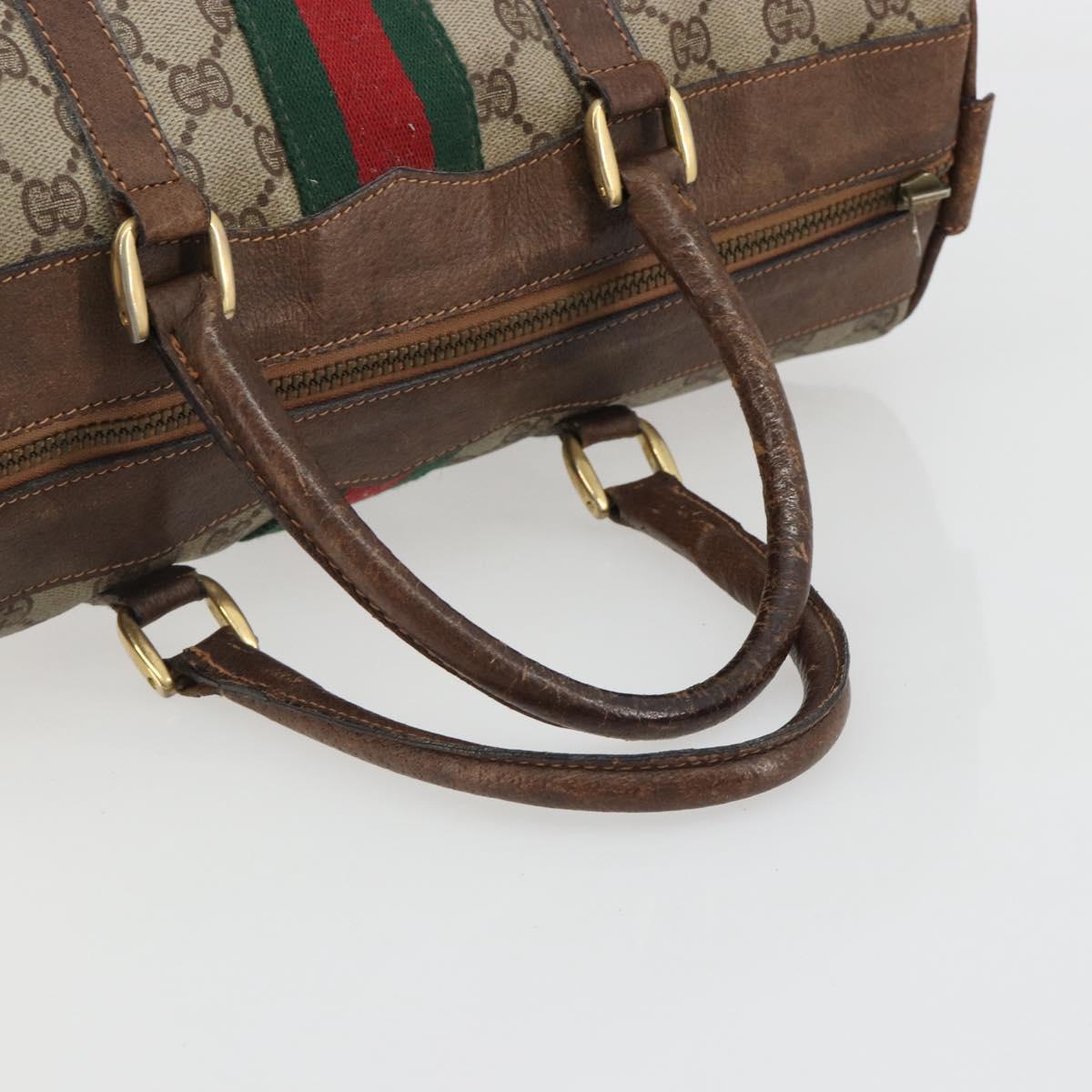 GUCCI GG Supreme Web Sherry Line Hand Bag PVC Beige Gold Auth 187823