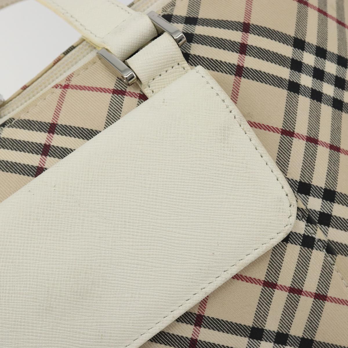BURBERRY Nova Check Hand Bag Canvas Beige Silver Auth 187825A