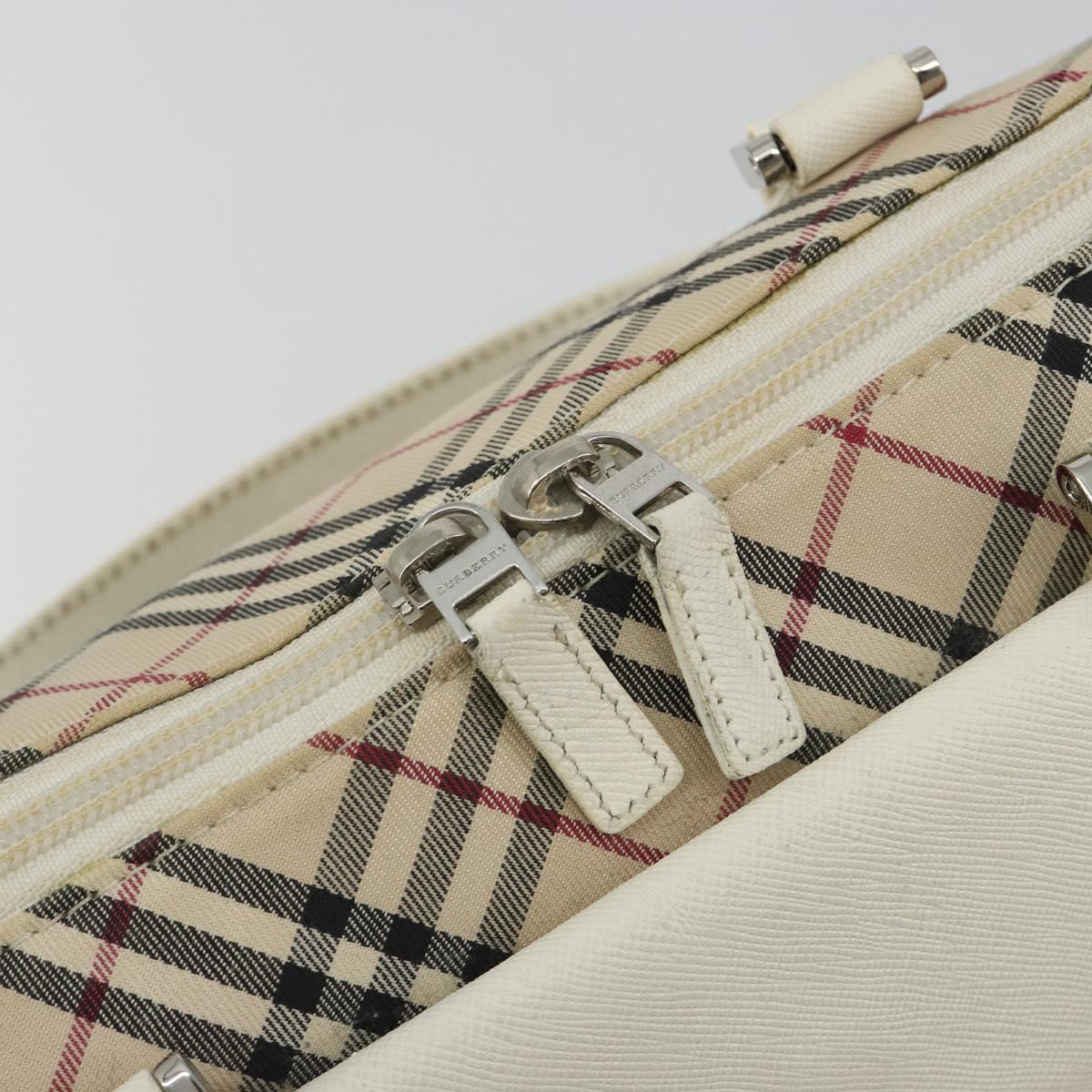 BURBERRY Nova Check Hand Bag Canvas Beige Silver Auth 187825A