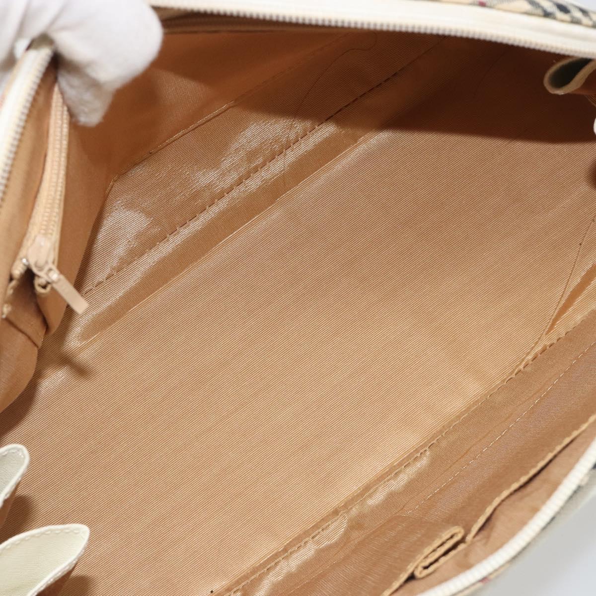 BURBERRY Nova Check Hand Bag Canvas Beige Silver Auth 187825A
