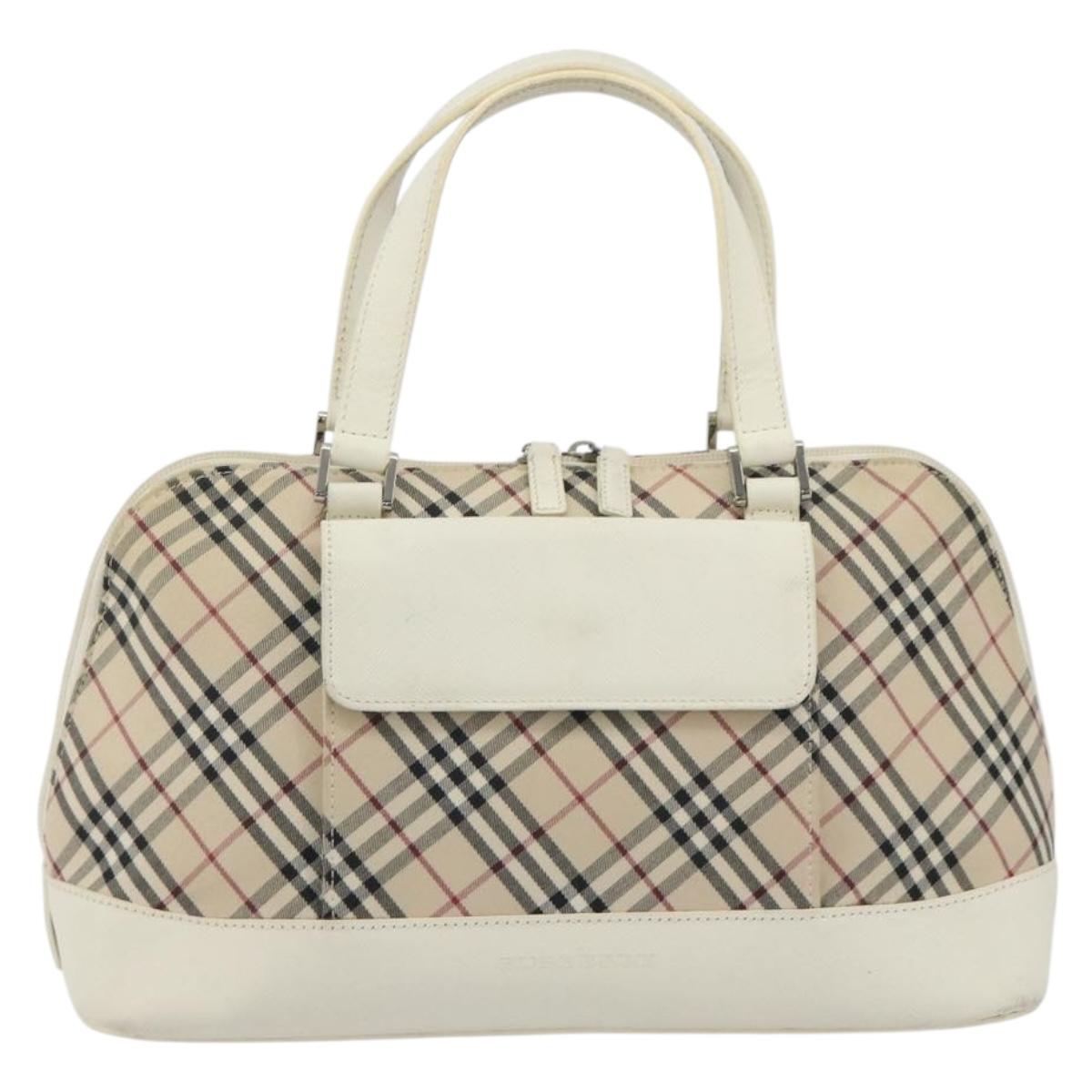 BURBERRY Nova Check Hand Bag Canvas Beige Silver Auth 187825A