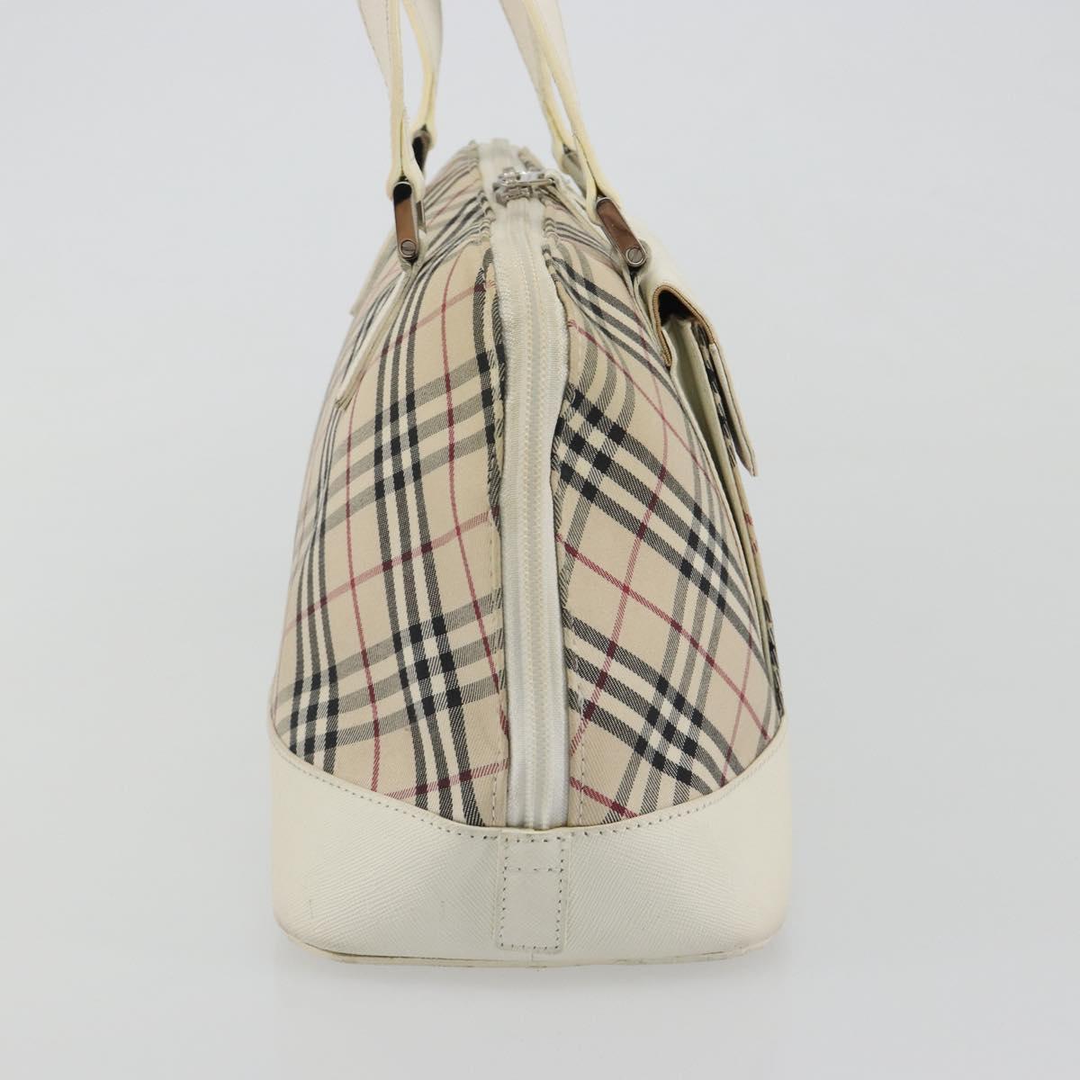 BURBERRY Nova Check Hand Bag Canvas Beige Silver Auth 187825A