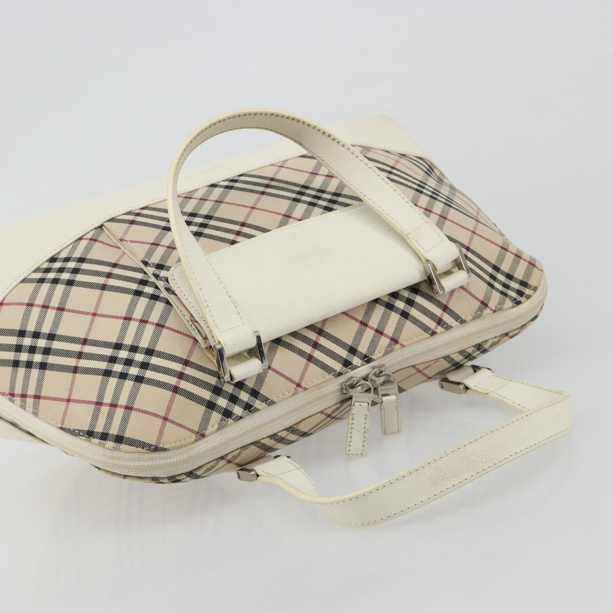 BURBERRY Nova Check Hand Bag Canvas Beige Silver Auth 187825A