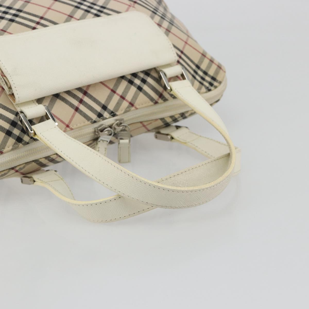 BURBERRY Nova Check Hand Bag Canvas Beige Silver Auth 187825A