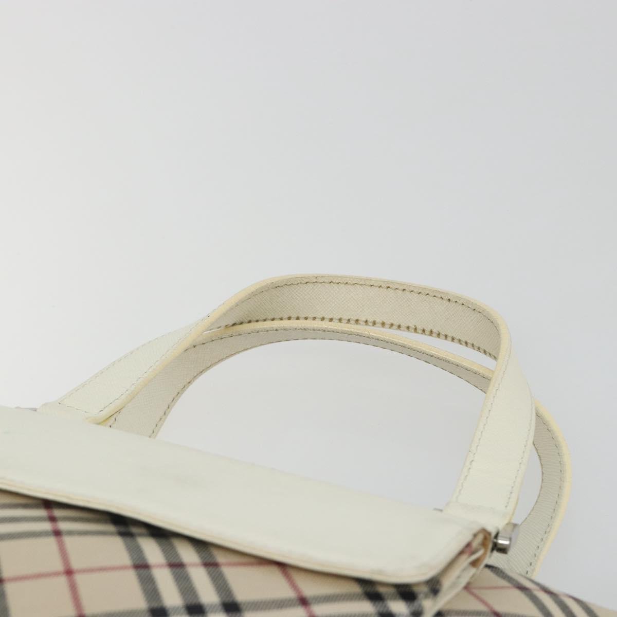 BURBERRY Nova Check Hand Bag Canvas Beige Silver Auth 187825A