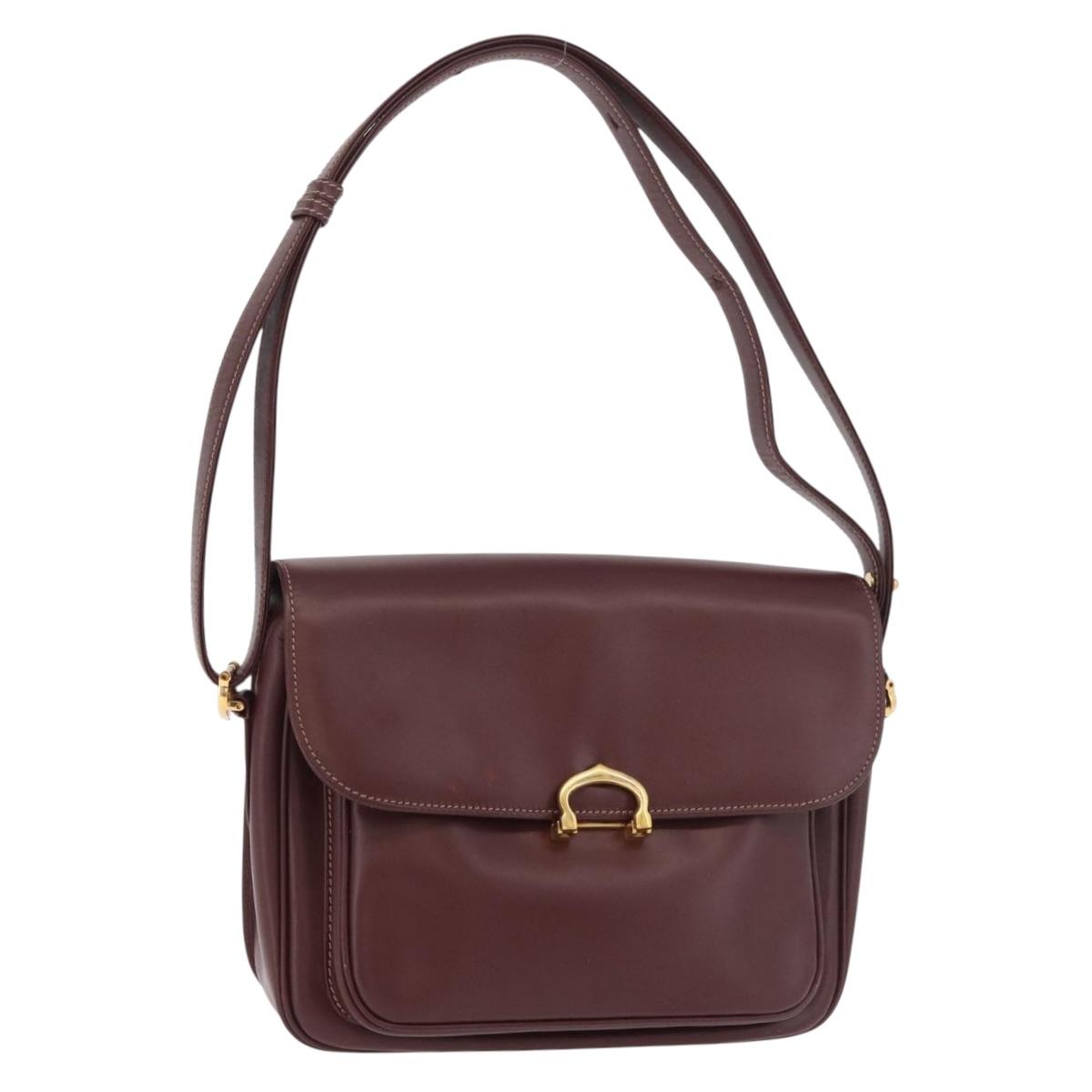 CARTIER Shoulder Bag Leather Bordeaux Gold Auth 187826