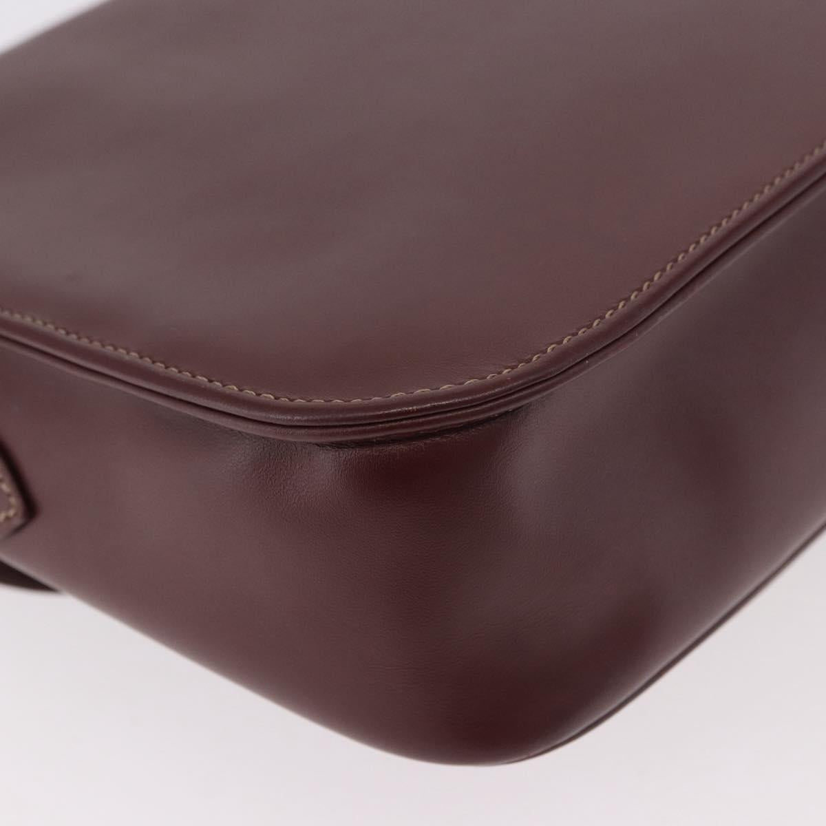CARTIER Shoulder Bag Leather Bordeaux Gold Auth 187826