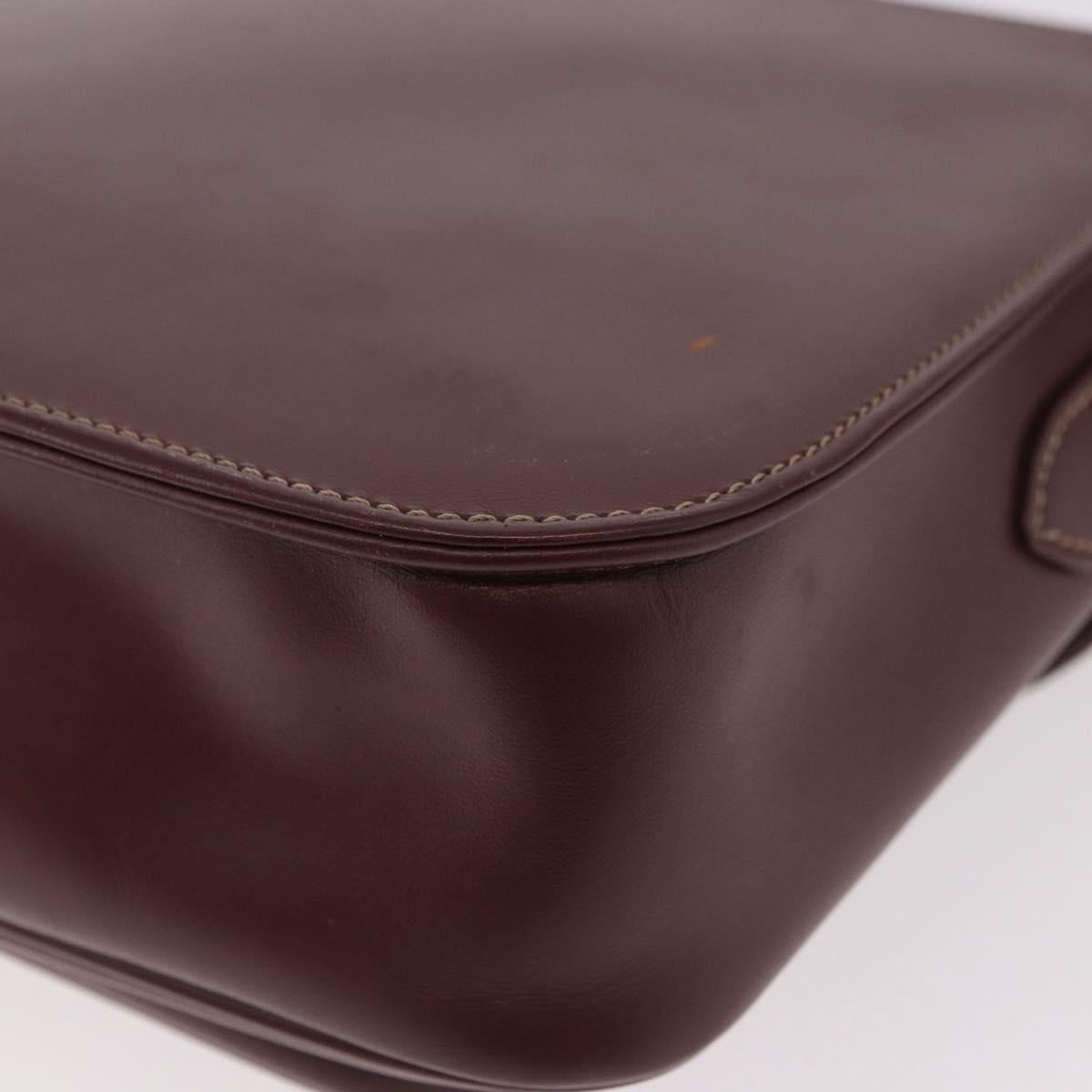 CARTIER Shoulder Bag Leather Bordeaux Gold Auth 187826